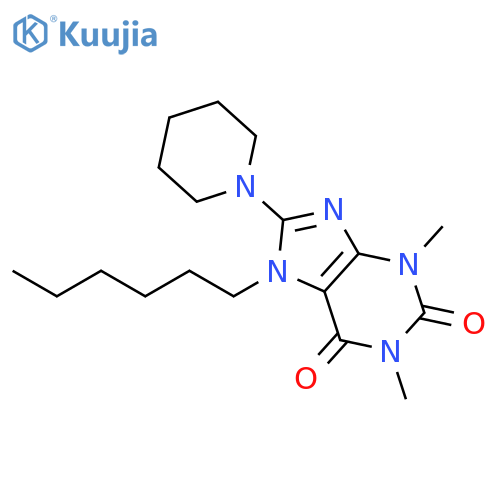 7-hexyl-1,3-dimethyl-8-(piperidin-1-yl)-2,3,6,7-tetrahydro-1H-purine-2,6-dione structure
