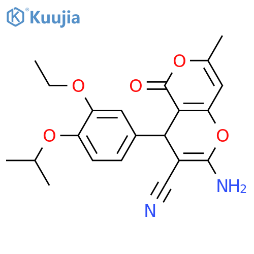 <br>2-Amino-4-(3-ethoxy-4-isopropoxy-phenyl)-7-methyl-5-oxo-4H,5H-pyrano[4,3-b] pyran-3-carbonitrile structure