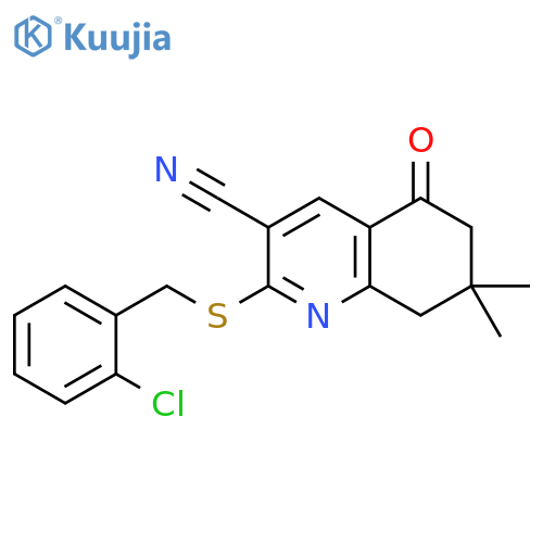 2-{[(2-chlorophenyl)methyl]sulfanyl}-7,7-dimethyl-5-oxo-5,6,7,8-tetrahydroquinoline-3-carbonitrile structure