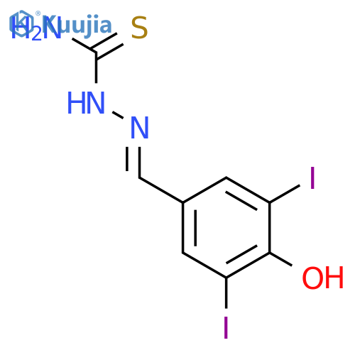 (2E)-2-(4-hydroxy-3,5-diiodobenzylidene)hydrazinecarbothioamide structure