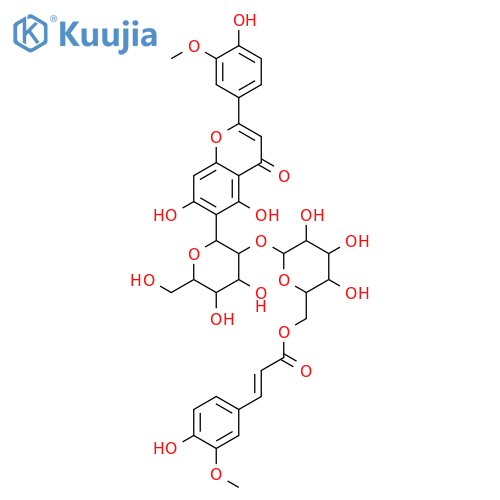 4H-1-Benzopyran-4-one, 5,7-dihydroxy-2-(4-hydroxy-3-methoxyphenyl)-6-[2-O-[6-O-[(2E)-3-(4-hydroxy-3-methoxyphenyl)-1-oxo-2-propen-1-yl]-β-D-glucopyranosyl]-β-D-glucopyranosyl]- structure