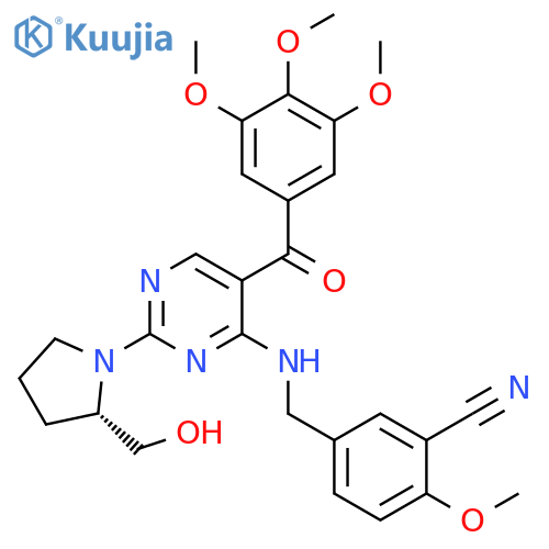 Benzonitrile,5-[[[2-[(2S)-2-(hydroxymethyl)-1-pyrrolidinyl]-5-(3,4,5-trimethoxybenzoyl)-4-pyrimidinyl]amino]methyl]-2-methoxy- structure