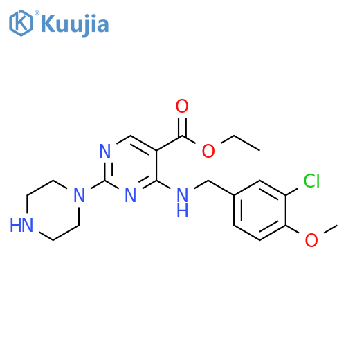 5-Pyrimidinecarboxylic acid,4-[[(3-chloro-4-methoxyphenyl)methyl]amino]-2-(1-piperazinyl)-, ethylester structure