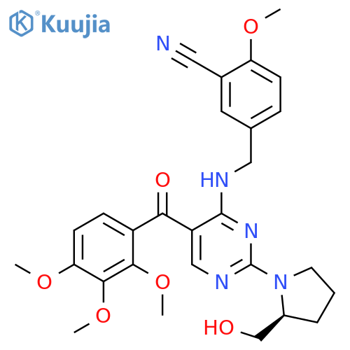 Benzonitrile,5-[[[2-[(2S)-2-(hydroxymethyl)-1-pyrrolidinyl]-5-(2,3,4-trimethoxybenzoyl)-4-pyrimidinyl]amino]methyl]-2-methoxy- structure