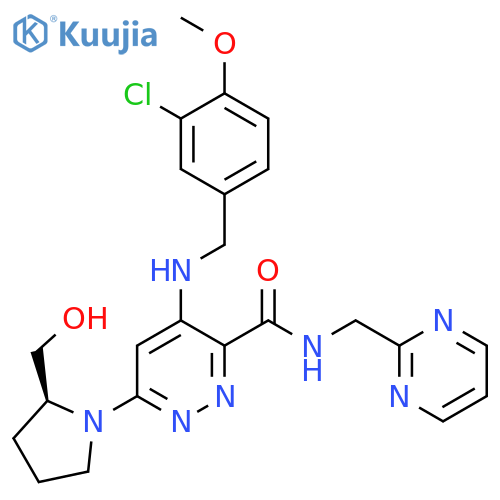 3-Pyridazinecarboxamide,4-[[(3-chloro-4-methoxyphenyl)methyl]amino]-6-[(2S)-2-(hydroxymethyl)-1-pyrrolidinyl]-N-(2-pyrimidinylmethyl)- structure