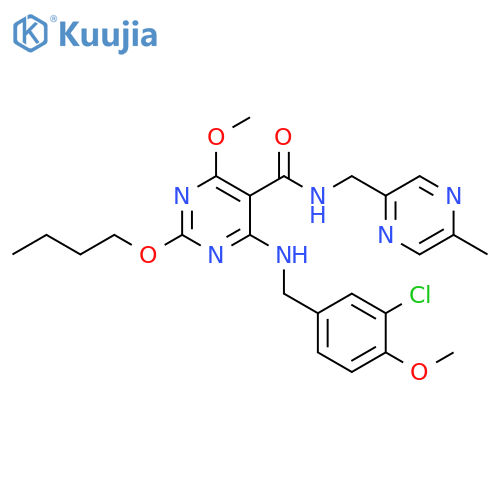 5-Pyrimidinecarboxamide,2-butoxy-4-[[(3-chloro-4-methoxyphenyl)methyl]amino]-6-methoxy-N-[(5-methylpyrazinyl)methyl]- structure