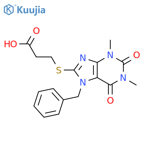 3-(7-benzyl-1,3-dimethyl-2,6-dioxo-2,3,6,7-tetrahydro-1H-purin-8-yl)sulfanylpropanoic acid structure