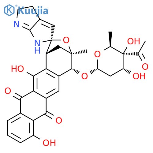 (1S,2S,4R,5R)-8,13-dihydroxy-4-methyl-7,12-dioxo-4,4',5,5',7,12-hexahydro-1H,1'H-spiro[1,4-methanoanthra[2,3-d]oxepine-2,2'-pyrrolo[2,3-b]pyrrol]-5-yl 4-C-acetyl-2,6-dideoxy-alpha-L-xylo-hexopyranoside structure