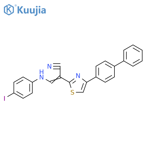 (2E)-2-(4-{1,1'-biphenyl-4-yl}-1,3-thiazol-2-yl)-3-(4-iodophenyl)aminoprop-2-enenitrile structure