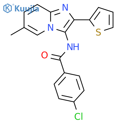 4-chloro-N-6-methyl-2-(thiophen-2-yl)imidazo1,2-apyridin-3-ylbenzamide structure