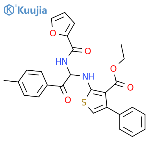 3-Thiophenecarboxylic acid,2-[[1-[(2-furanylcarbonyl)amino]-2-(4-methylphenyl)-2-oxoethyl]amino]-4-phenyl-, ethyl ester structure
