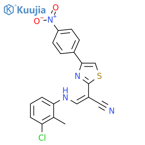 (2Z)-3-(3-chloro-2-methylphenyl)amino-2-4-(4-nitrophenyl)-1,3-thiazol-2-ylprop-2-enenitrile structure