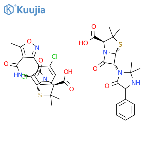 (2S,5R,6R)-6-({[3-(2,6-dichlorophenyl)-5-methyl-1,2-oxazol-4-yl]carbonyl}amino)-3,3-dimethyl-7-oxo-4-thia-1-azabicyclo[3.2.0]heptane-2-carboxylic acid - (2S,5R,6R)-6-(2,2-dimethyl-5-oxo-4-phenylimidazolidin-1-yl)-3,3-dimethyl-7-oxo-4-thia-1-azabicyclo[3.2 structure