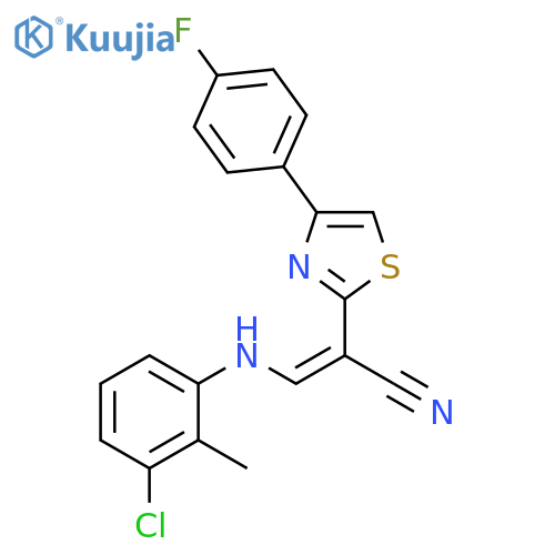 (2Z)-3-(3-chloro-2-methylphenyl)amino-2-4-(4-fluorophenyl)-1,3-thiazol-2-ylprop-2-enenitrile structure