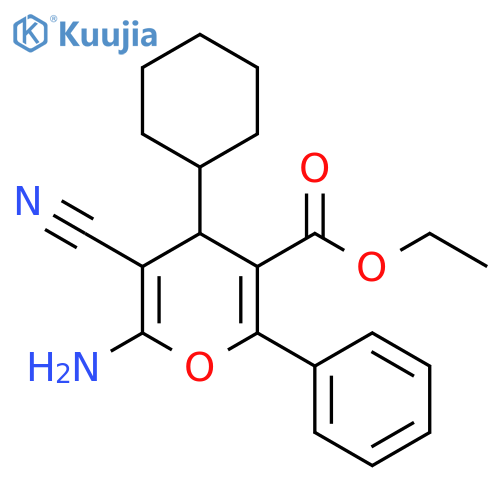 4H-Pyran-3-carboxylic acid, 6-amino-5-cyano-4-cyclohexyl-2-phenyl-,ethyl ester structure