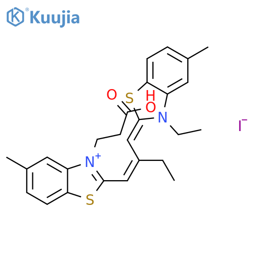 3-(2-carboxyethyl)-2-[2-[(3-ethyl-5-methyl-3H-benzothiazol-2-ylidene)methyl]but-1-enyl]-5-methylbenzothiazolium iodide structure