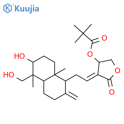 2,2-Dimethylpropionic acid (3S,4E)-4-[2-[(1R,4aS,5R,6R,8aS)-6-hydroxy-5-(hydroxymethyl)-5,8a-dimethyl-2-methyleneperhydronaphthalen-1-yl]ethylidene]-5-oxotetrahydrofuran-3-yl ester structure