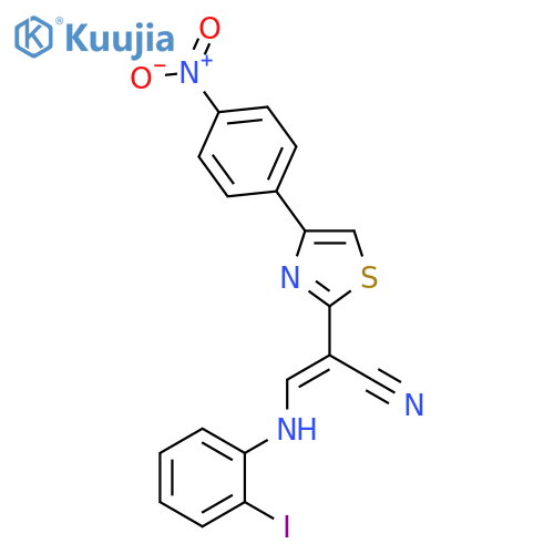(2E)-3-(2-iodophenyl)amino-2-4-(4-nitrophenyl)-1,3-thiazol-2-ylprop-2-enenitrile structure