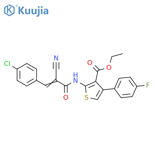 Ethyl 2-[[3-(4-chlorophenyl)-2-cyano-1-oxo-2-propen-1-yl]amino]-4-(4-fluorophenyl)-3-thiophenecarboxylate structure