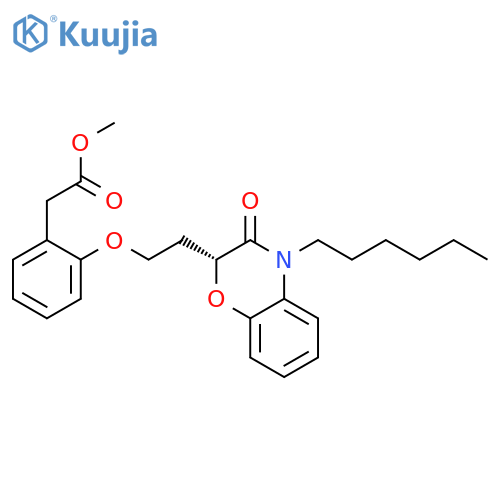 Benzeneacetic acid,2-[2-[(2R)-4-hexyl-3,4-dihydro-3-oxo-2H-1,4-benzoxazin-2-yl]ethoxy]-,methyl ester structure