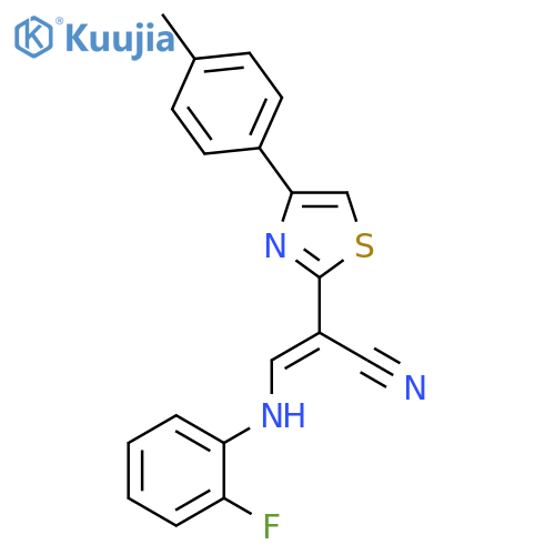(2E)-3-(2-fluorophenyl)amino-2-4-(4-methylphenyl)-1,3-thiazol-2-ylprop-2-enenitrile structure
