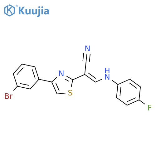 (2E)-2-4-(3-bromophenyl)-1,3-thiazol-2-yl-3-(4-fluorophenyl)aminoprop-2-enenitrile structure
