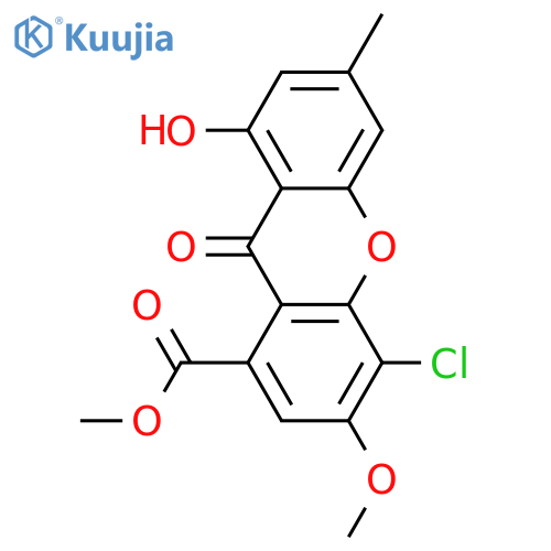 3,8-Dihydroxy-6-methylxanthone-1-carboxylic acid; 4-Chloro, 3-Me ether, Me ester structure