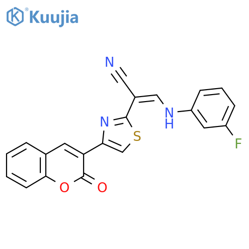(2Z)-3-(3-fluorophenyl)amino-2-4-(2-oxo-2H-chromen-3-yl)-1,3-thiazol-2-ylprop-2-enenitrile structure