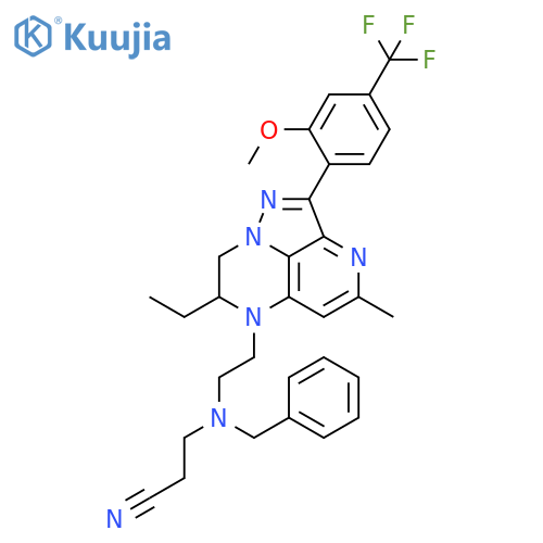 Propanenitrile,3-[[2-[7-ethyl-7,8-dihydro-2-[2-methoxy-4-(trifluoromethyl)phenyl]-4-methyl-6H-1,3,6,8a-tetraazaacenaphthylen-6-yl]ethyl](phenylmethyl)amino]- structure