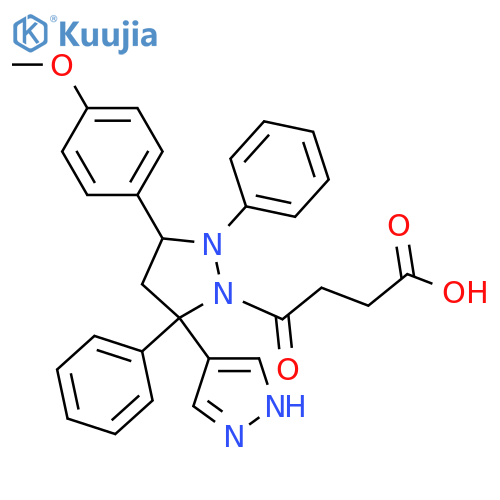 4-[5-(4-methoxyphenyl)-1',3'-diphenyl-3,4-dihydro-1'H,2H-[3,4'-bipyrazole]-2-yl]-4-oxobutanoic acid structure