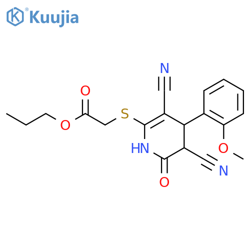 propyl 2-{3,5-dicyano-4-(2-methoxyphenyl)-6-oxo-1,4,5,6-tetrahydropyridin-2-ylsulfanyl}acetate structure