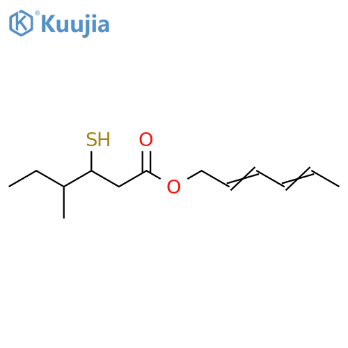 Hexanoic acid, 3-mercapto-4-methyl-, 2,4-hexadienyl ester structure