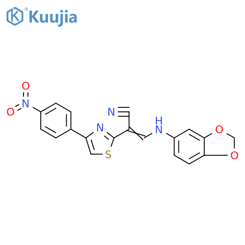 (2E)-3-(2H-1,3-benzodioxol-5-yl)amino-2-4-(4-nitrophenyl)-1,3-thiazol-2-ylprop-2-enenitrile structure