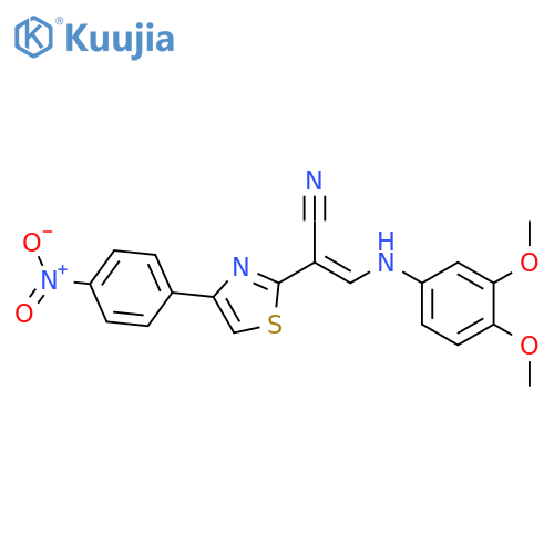 (2E)-3-(3,4-dimethoxyphenyl)amino-2-4-(4-nitrophenyl)-1,3-thiazol-2-ylprop-2-enenitrile structure