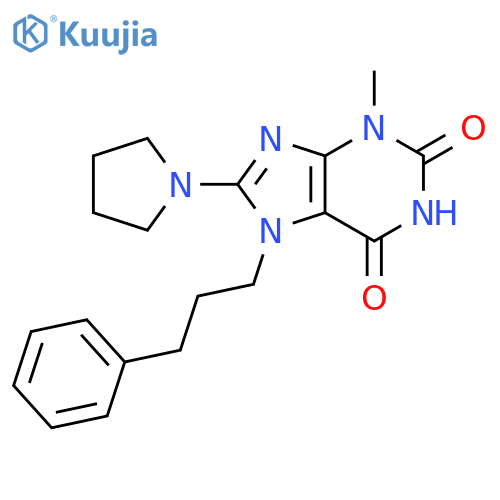3-methyl-7-(3-phenylpropyl)-8-(pyrrolidin-1-yl)-2,3,6,7-tetrahydro-1H-purine-2,6-dione structure