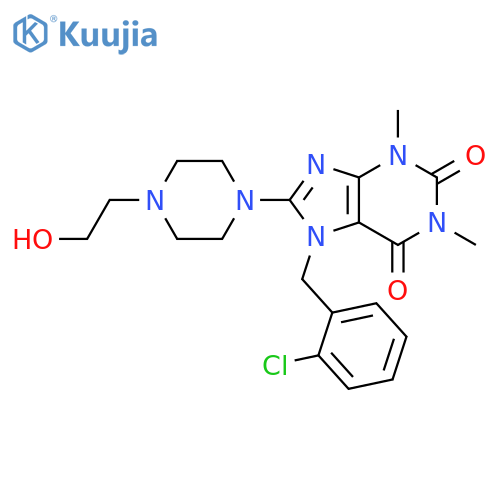 7-(2-chlorophenyl)methyl-8-4-(2-hydroxyethyl)piperazin-1-yl-1,3-dimethyl-2,3,6,7-tetrahydro-1H-purine-2,6-dione structure