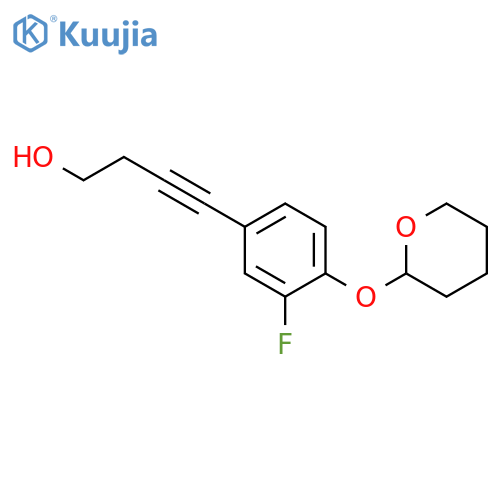 3-Butyn-1-ol, 4-[3-fluoro-4-[(tetrahydro-2H-pyran-2-yl)oxy]phenyl]- structure
