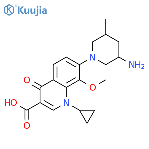 3-Quinolinecarboxylic acid, 7-[(3S,5S)-3-amino-5-methyl-1-piperidinyl]-1-cyclopropyl-1,4-dihydro-8-methoxy-4-oxo- structure