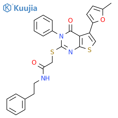 2-{5-(5-methylfuran-2-yl)-4-oxo-3-phenyl-3H,4H-thieno2,3-dpyrimidin-2-ylsulfanyl}-N-(2-phenylethyl)acetamide structure