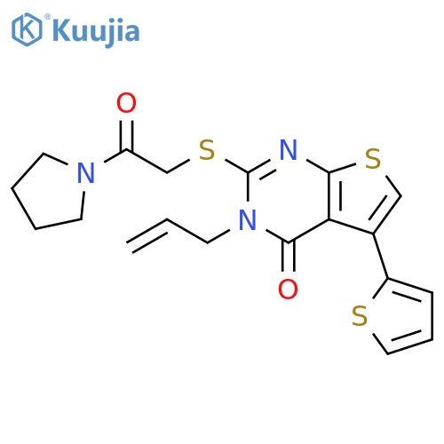 2-{2-oxo-2-(pyrrolidin-1-yl)ethylsulfanyl}-3-(prop-2-en-1-yl)-5-(thiophen-2-yl)-3H,4H-thieno2,3-dpyrimidin-4-one structure