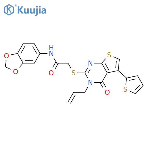 N-(2H-1,3-benzodioxol-5-yl)-2-{4-oxo-3-(prop-2-en-1-yl)-5-(thiophen-2-yl)-3H,4H-thieno2,3-dpyrimidin-2-ylsulfanyl}acetamide structure