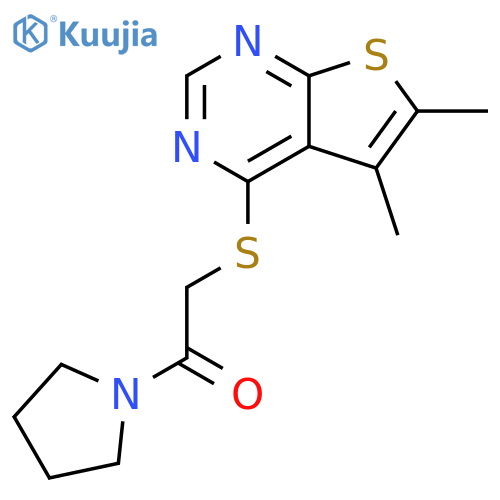 2-({5,6-dimethylthieno2,3-dpyrimidin-4-yl}sulfanyl)-1-(pyrrolidin-1-yl)ethan-1-one structure