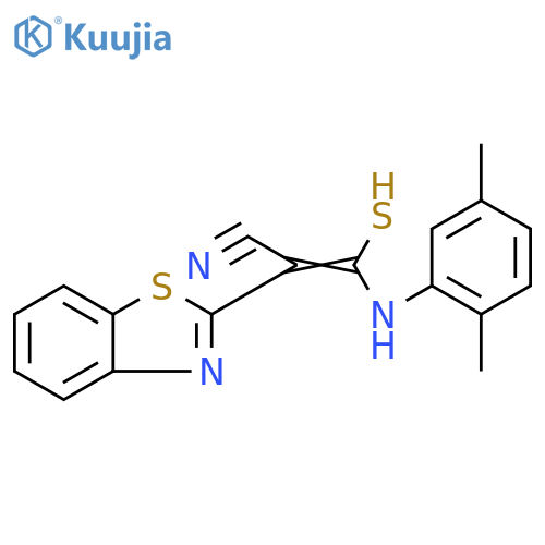 2-(1,3-benzothiazol-2-yl)-3-(2,5-dimethylphenyl)amino-3-sulfanylprop-2-enenitrile structure