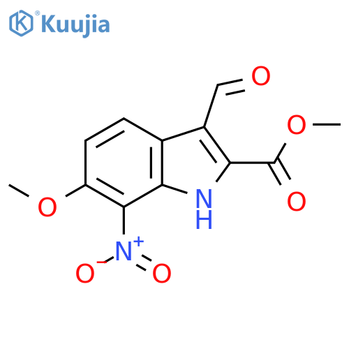 1H-Indole-2-carboxylic acid, 3-formyl-6-methoxy-7-nitro-, methyl ester structure