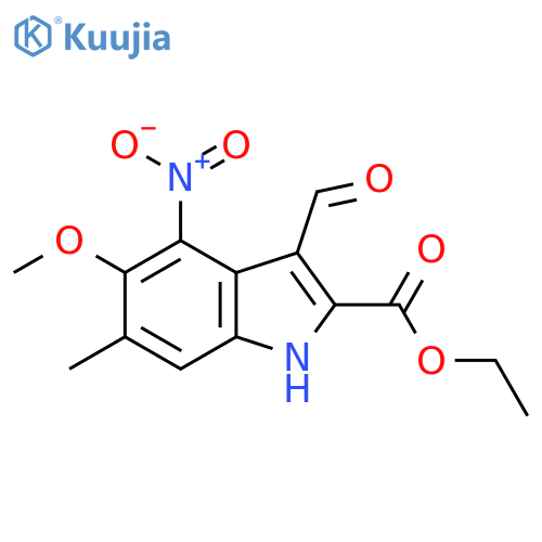 1H-Indole-2-carboxylic acid, 3-formyl-5-methoxy-6-methyl-4-nitro-, ethylester structure