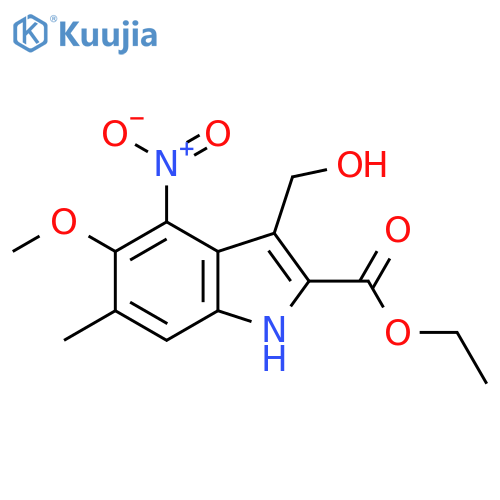 1H-Indole-2-carboxylic acid,3-(hydroxymethyl)-5-methoxy-6-methyl-4-nitro-, ethyl ester structure
