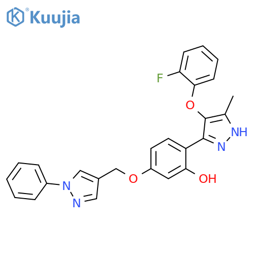 2-4-(2-fluorophenoxy)-5-methyl-1H-pyrazol-3-yl-5-(1-phenyl-1H-pyrazol-4-yl)methoxyphenol structure