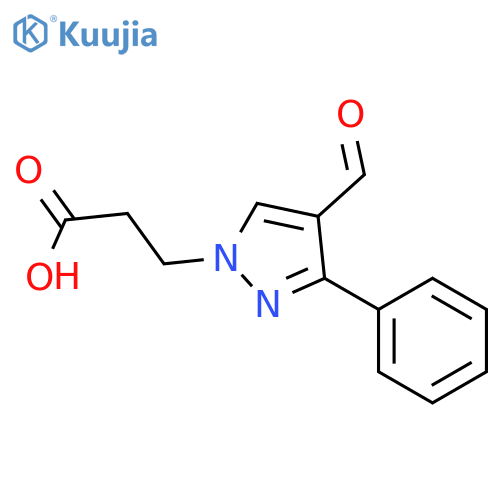 3-(4-formyl-3-phenyl-1H-pyrazol-1-yl)propanoic acid structure