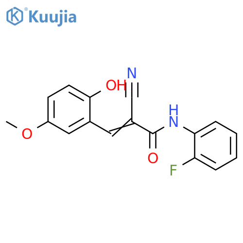 (E)-2-cyano-N-(2-fluorophenyl)-3-(2-hydroxy-5-methoxyphenyl)prop-2-enamide structure