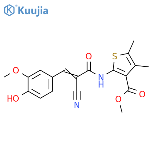 methyl (E)-2-(2-cyano-3-(4-hydroxy-3-methoxyphenyl)acrylamido)-4,5-dimethylthiophene-3-carboxylate structure